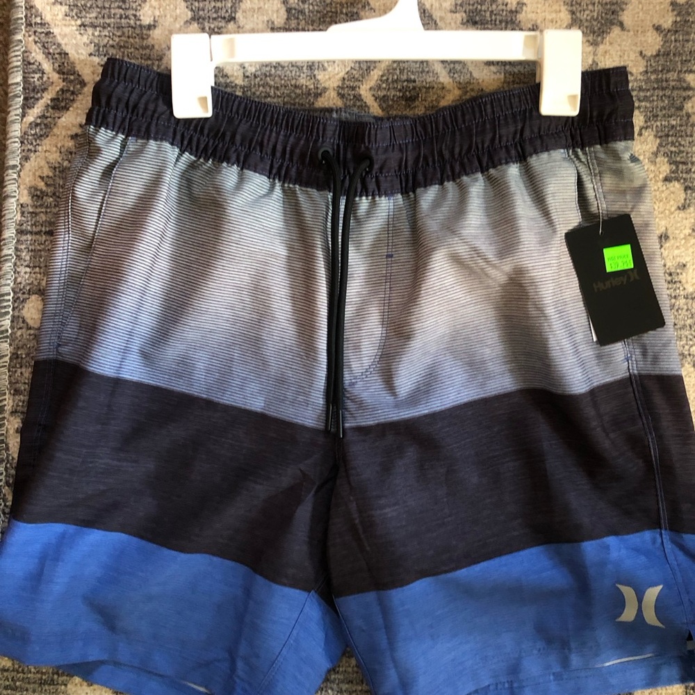 Hurley Striped Volley Swim Shorts in Navy and Teal